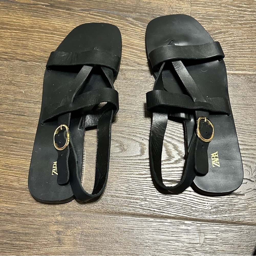 Zara black leather gladiator sandals size 6.5 - Picture 7 of 10